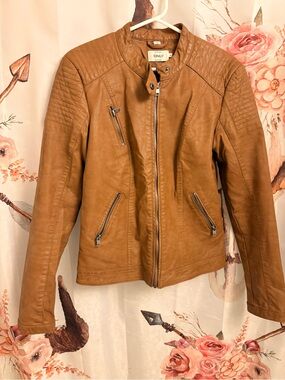 ONLY Women's Tan Faux Leather biker Jacket